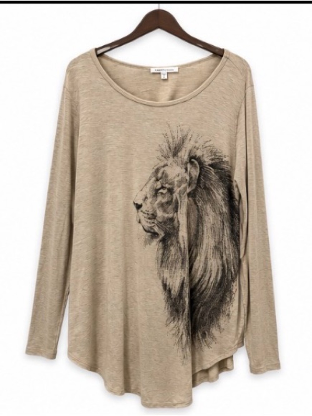 Karen Kane Oatmeal Long-Sleeve Tee with Black Lion Graphic